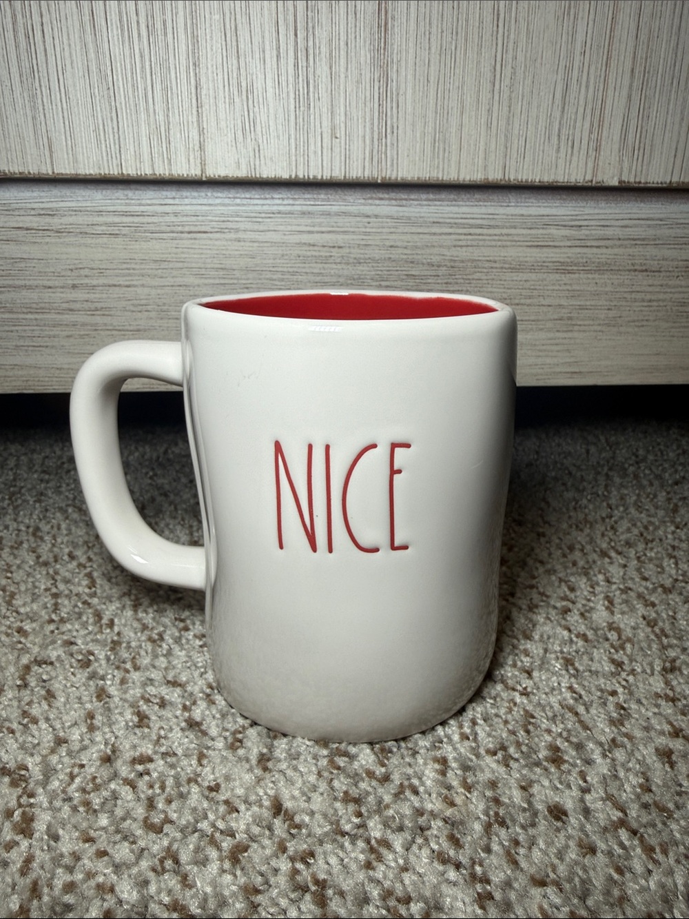 Rae Dunn "NAUGHTY / NICE" Mug Artisan Collection By Magenta White Red Interior